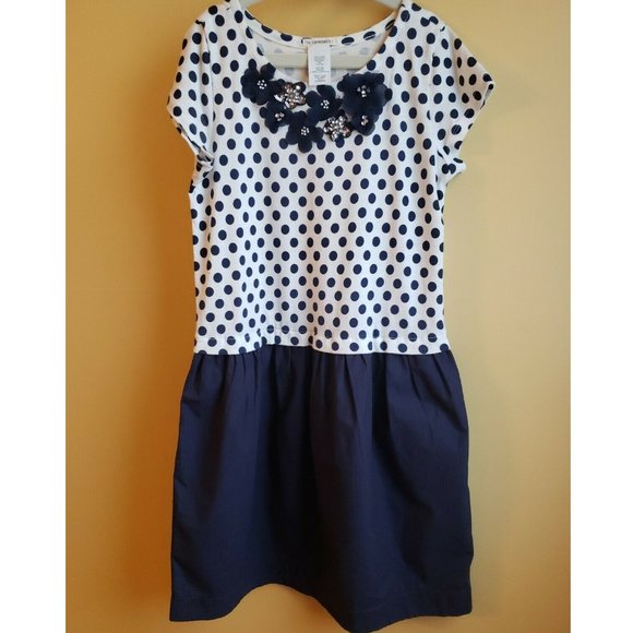 EUC JCREW CREWCUTS SZ 8 NAVY BLUE POLKA DOT DRESS - Picture 1 of 6